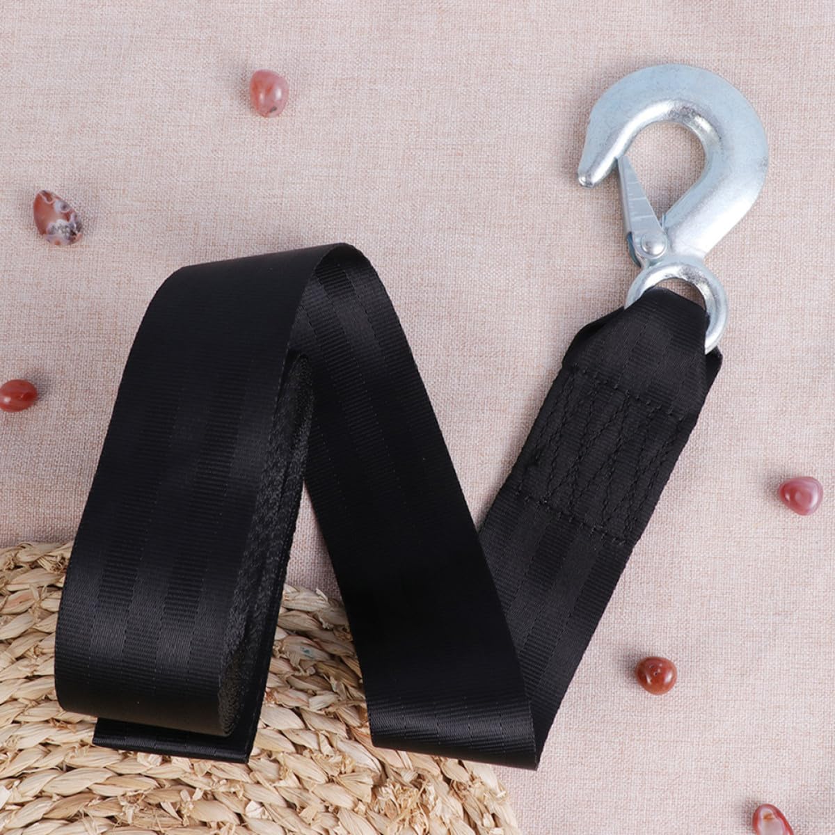 Ipetboom Cinghia per Verricello Rimorchio 1,5 Tonnellate in Poliestere Nero 4,7 Cm di Larghezza con Gancio in Acciaio Struttura Semplice Portatile per Uso Marino