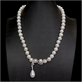 Collar de Perlas cultivadas de Patata Blanca de 10-11 m Pave Shell Pearl Pendant 20inch FUzEgRdLI