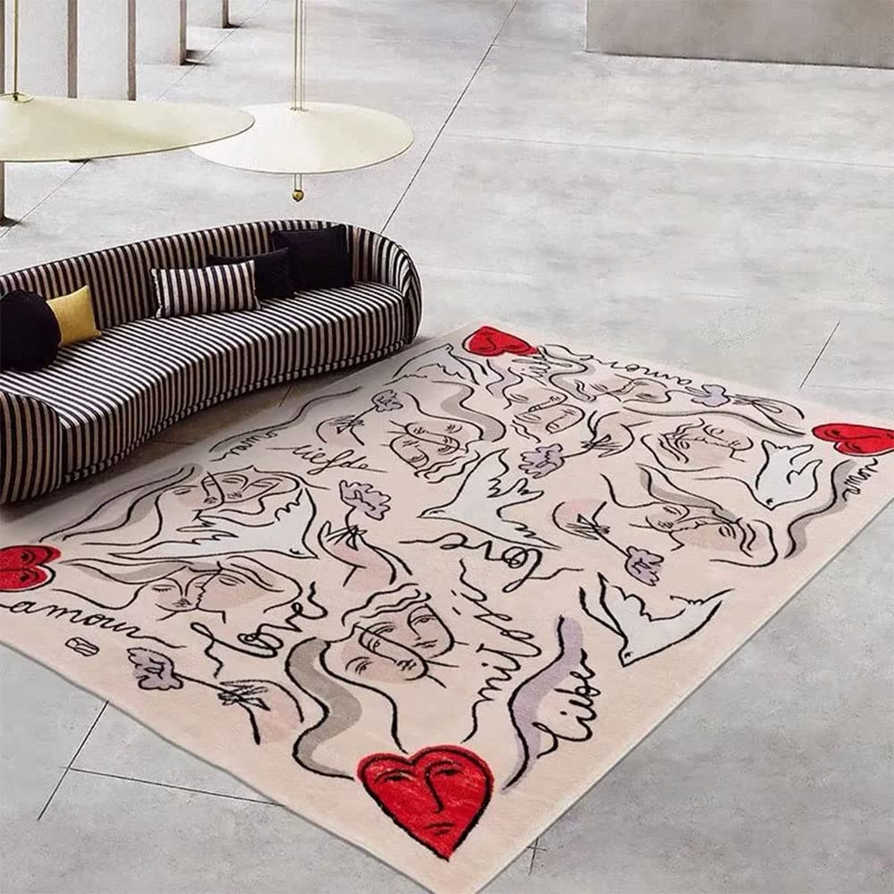 Tapis de salle de bain moderne imprimé cœur doux épais microfibre salon 81x119cm