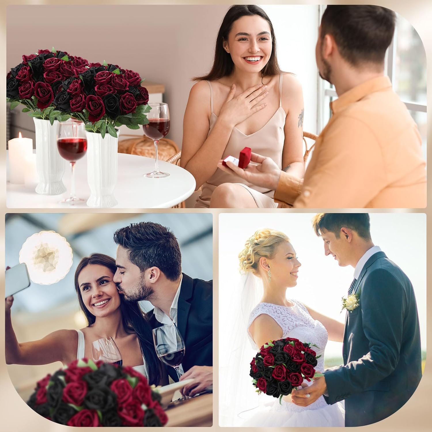 80 Pcs Roses Artificial Flowers, Silk Black & Red Artificial Flowers Petals Long Stem Roses for Wedding Bouquet Home Party Decor - Image 9
