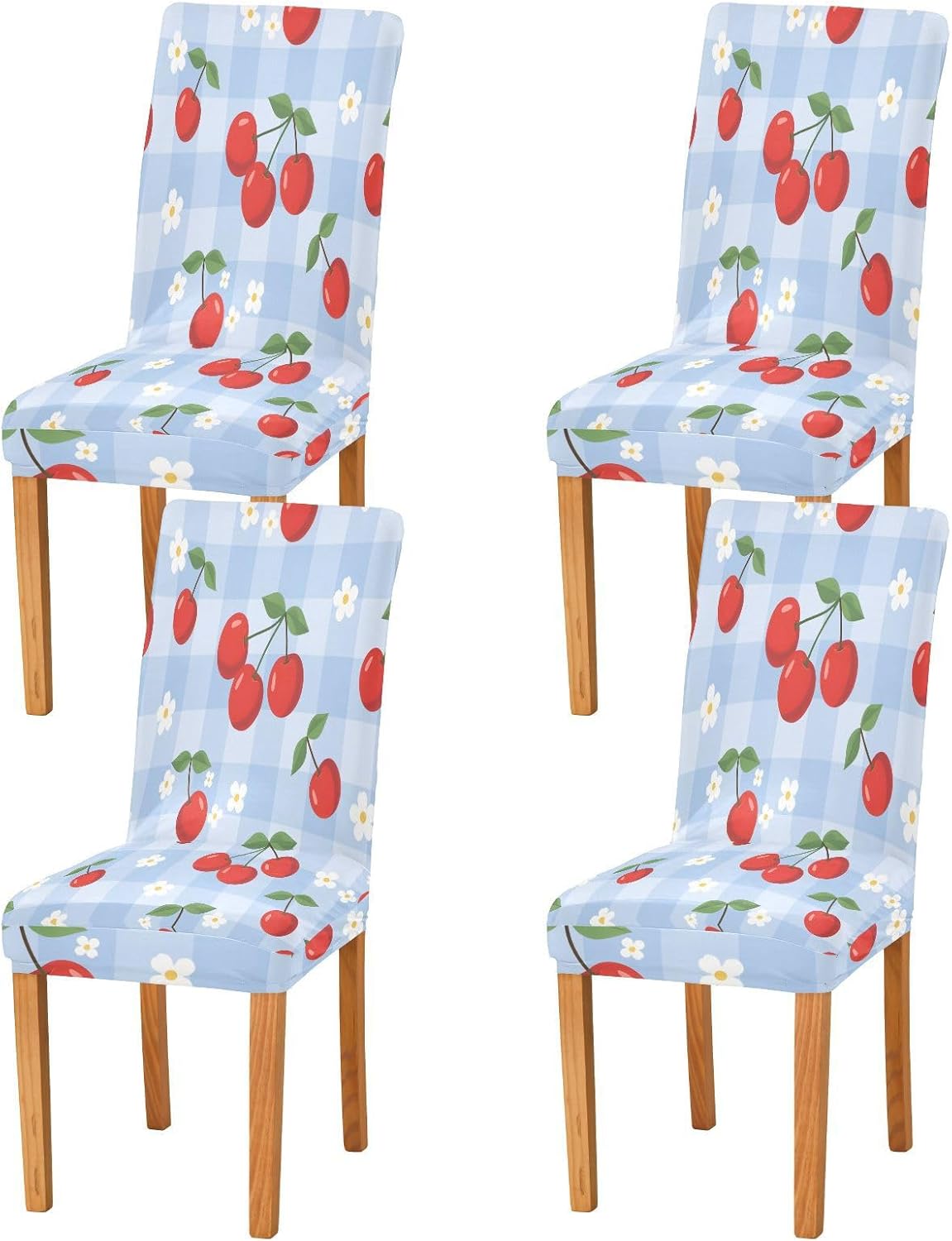 ALAZA Chair Covers for Dining Room, Red Cherry Plaid Pattern Stretch Chair Cover Sets Chair Protector Removable Washable for Ktichen Restaurant Hotel