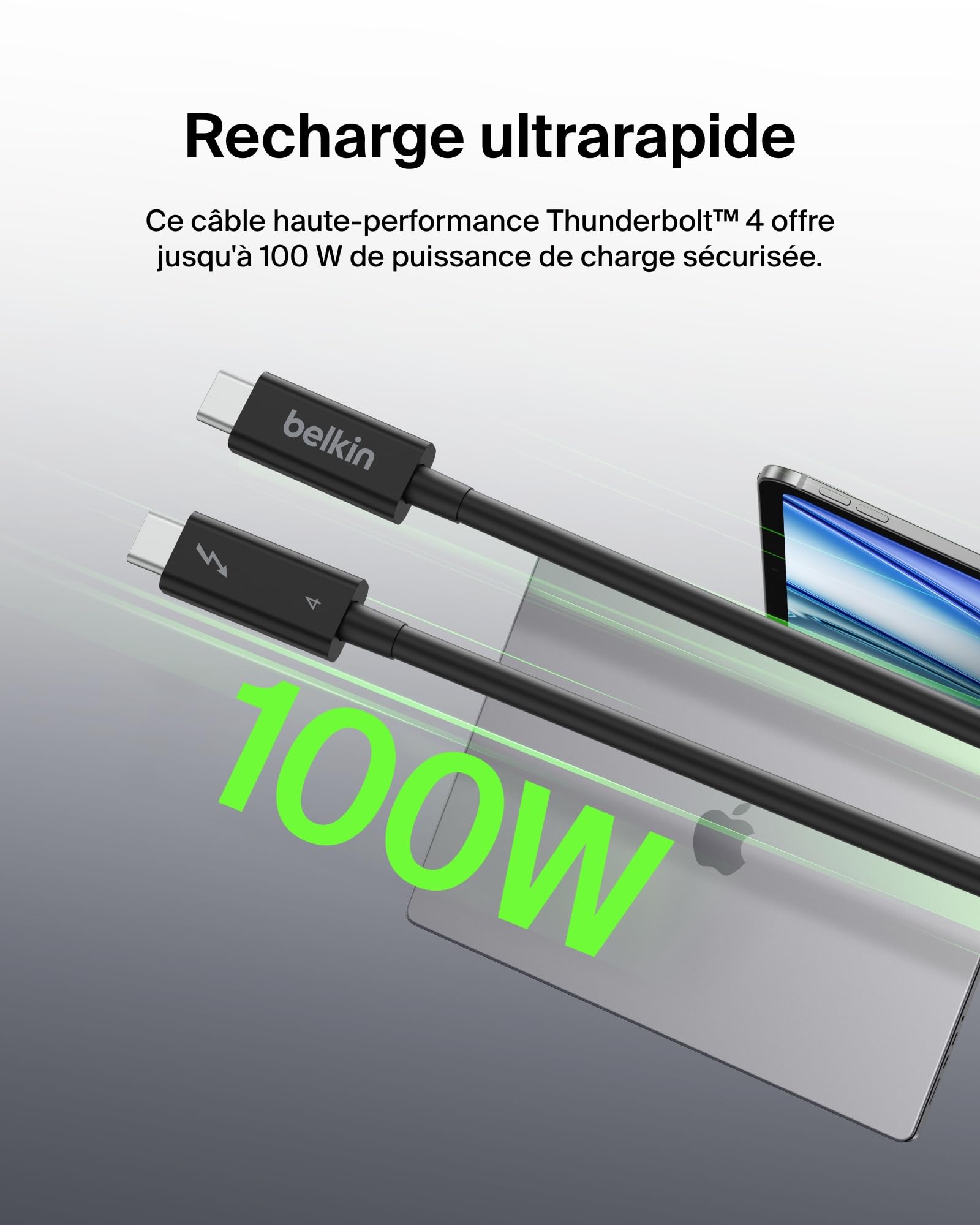 Belkin Câble Thunderbolt 4 (1 m, USB-C vers USB-C, Power Delivery 100 W, certifié USB 4, compatible Thunderbolt 3, MacBook Pro, eCPU, etc., certifié Intel Thunderbolt)