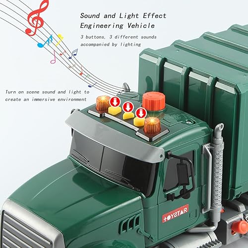 Miniatura 3 de Camión de transferencia de basura para niños pequeños, camión de basura grande de 15 pulgadas para gestión de residuos con sonidos y luces, regalos