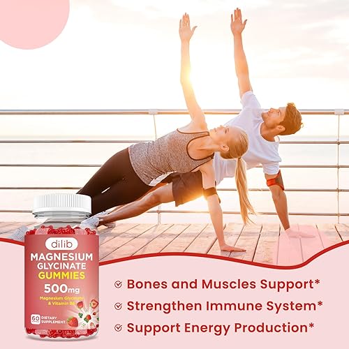 Miniatura 5 de Gomitas de glicinato de magnesio de 500 mg para adultos y niños, suplemento de magnesio con vitamina B6, gomitas calmantes naturales, apoyo para el