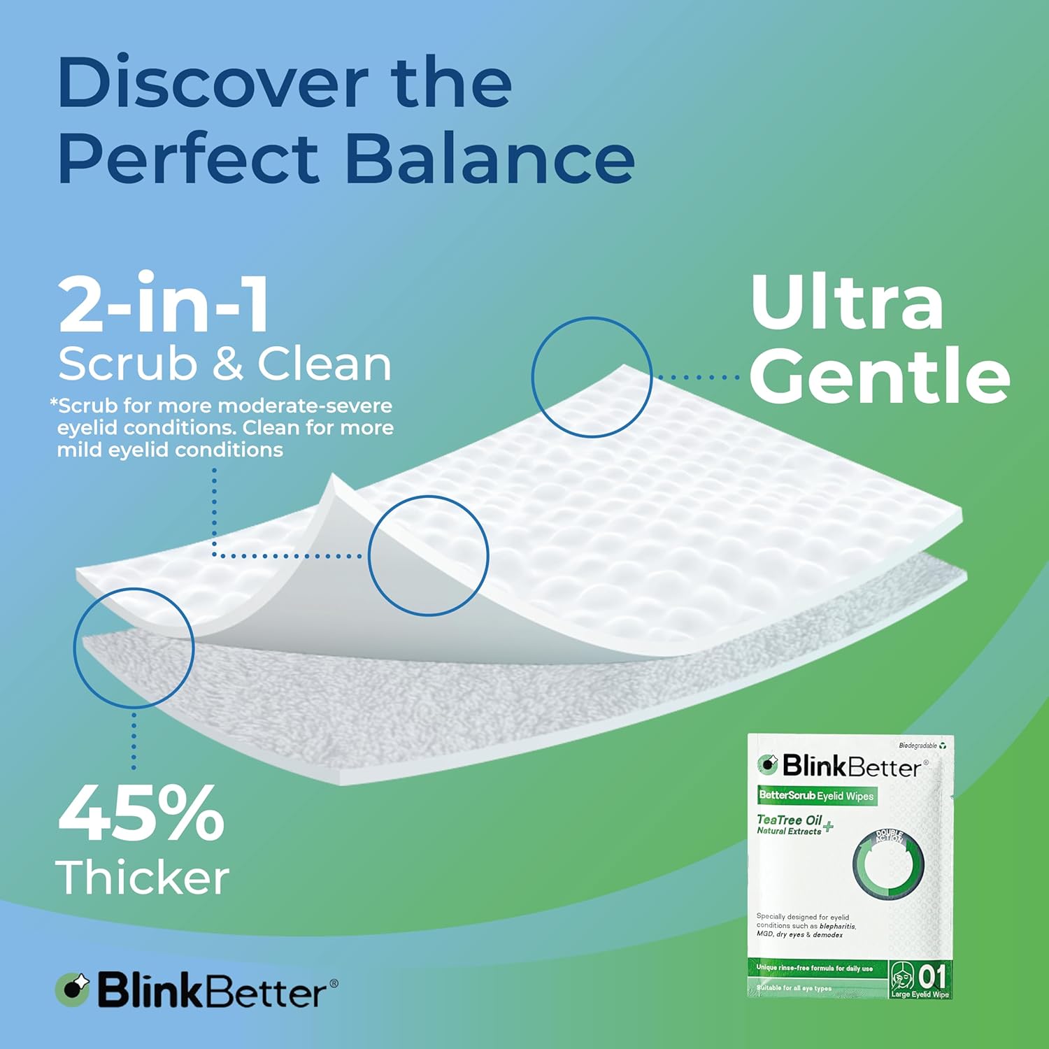 Tea Tree Oil Eyelid Wipes- 60 (Pack of 3) Natural Blepharitis, MGD & Dry Eye Relief Wipes | Cleansing, Soothing, Dual-Textured, Triple Moisture Formula | Biodegradable & Gentle - Image 4