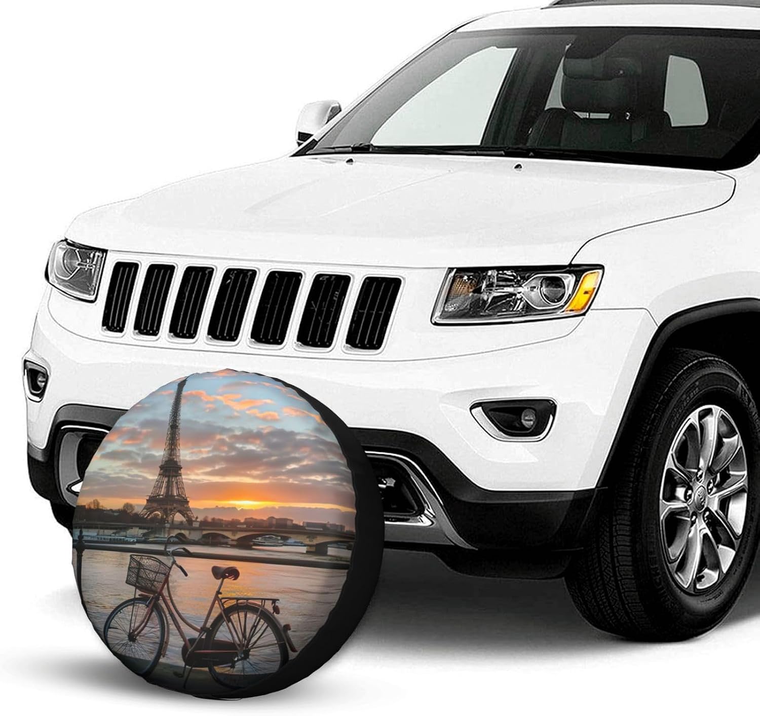 Eiffel Tower Bike Print Tire Cover Universal Spare Wheel for Trailer Rv SUV Truck Camper Travel Accessories