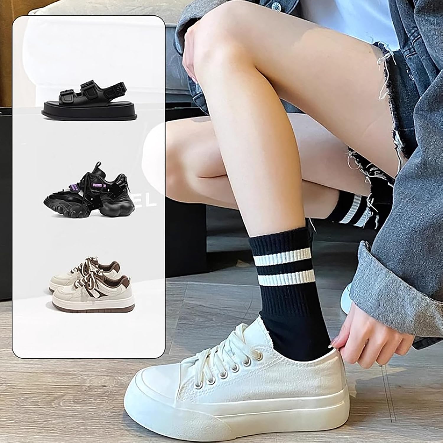 8 Pairs Striped Athletic Casual Crew Socks for Women Girls Breathable Cushioned Quarter Socks for Running Sports Yoga - Image 5