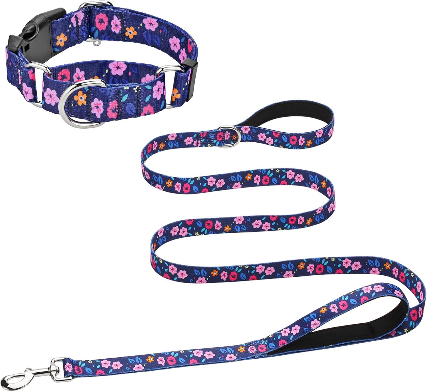 Hikiko 16.5-23.5 inches Dog Collar and 6FT Leash, Soft Nylon Pet Collars and Double Handle Leashes for Large Dog