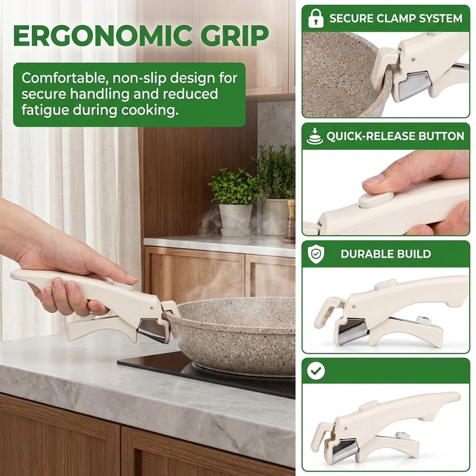 KxrTpx Universal Detachable Pan Handle, Space-Saving Removable Handle for Pots and Pans Anti-Scald Protection - Image 3