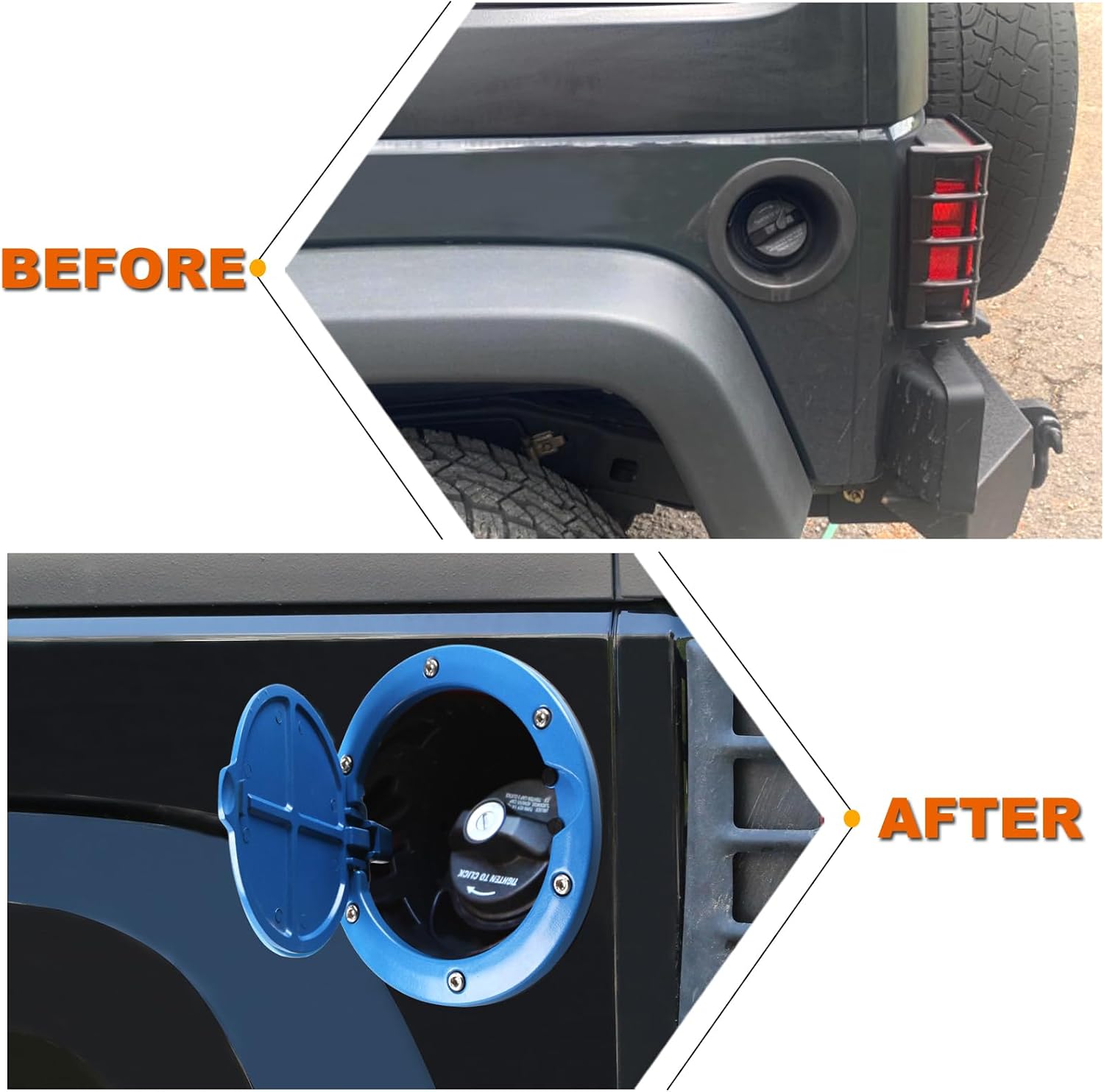 Blue Gas Cap Cover Compatible with 2007-2017 Wrangler JK JKU | aluminum alloy fuel filler tank door cover, ABS base