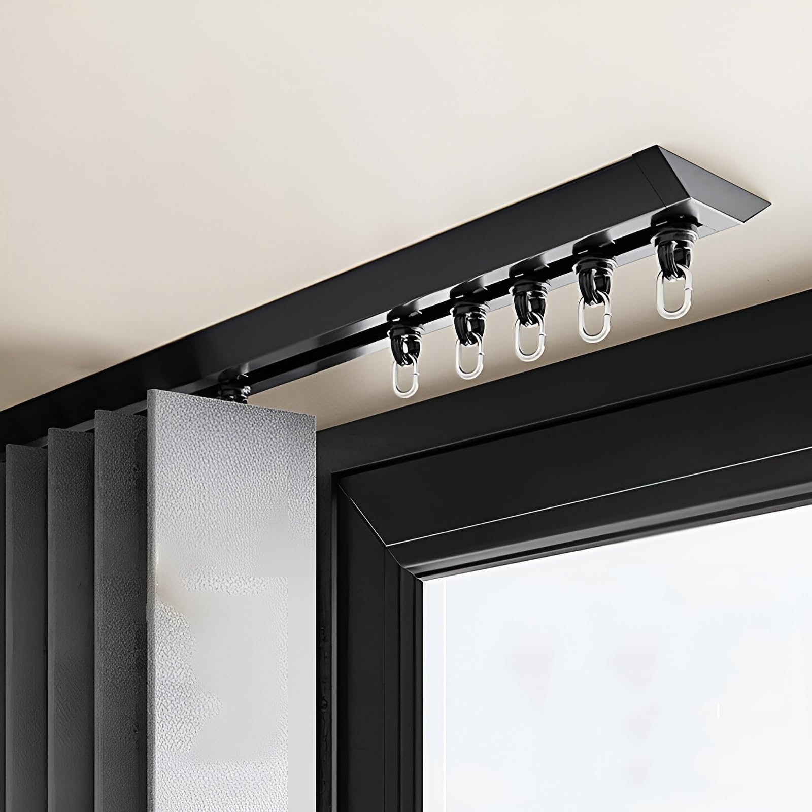 Support de tringle adhésif sans perçage pour plafond et mur - Idéal pour salon, chambre à coucher, cuisine et plus encore - Noir - 70 cm