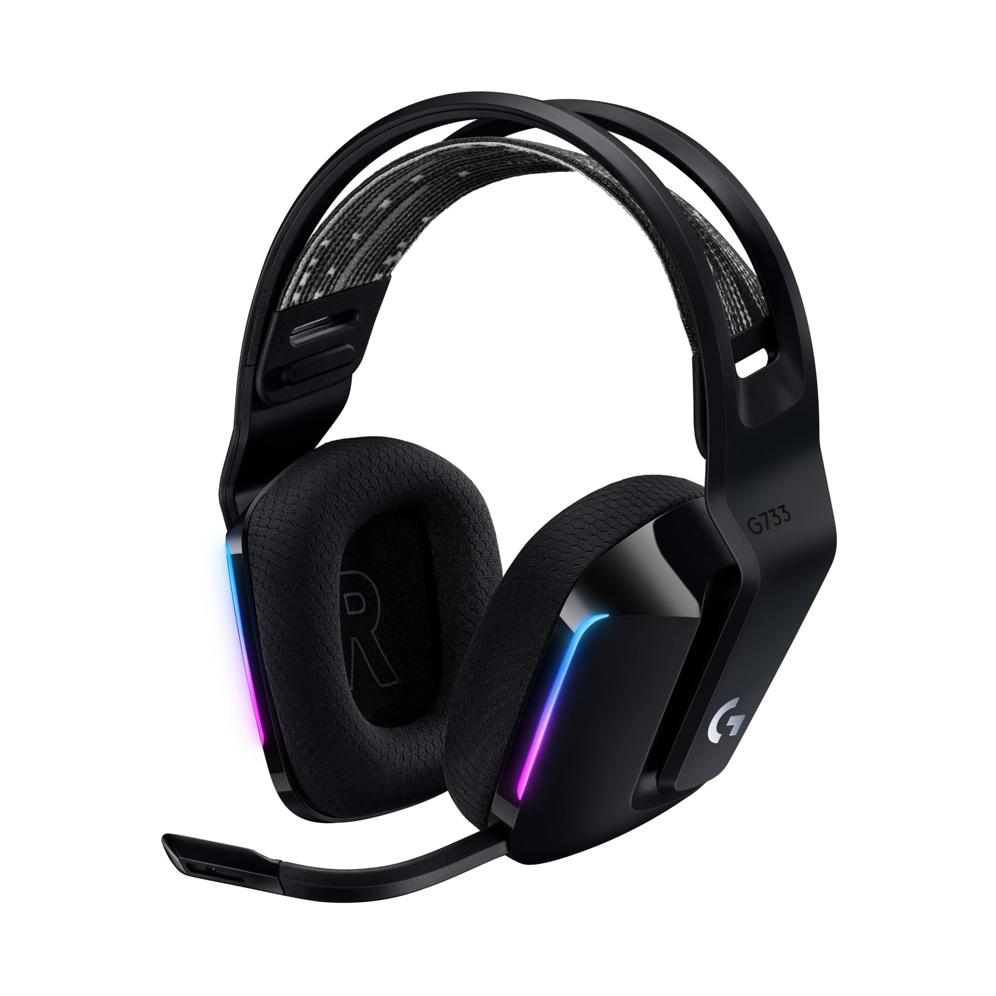 Logitech G G733 Lightspeed Auriculares con Micrófono Inalámbricos para Gaming con Diadema con Suspensión, LIGHTSYNC RGB, Tecnología de Micrófono Blue Vo!CE, Ligeros, 29h de batería – Negro