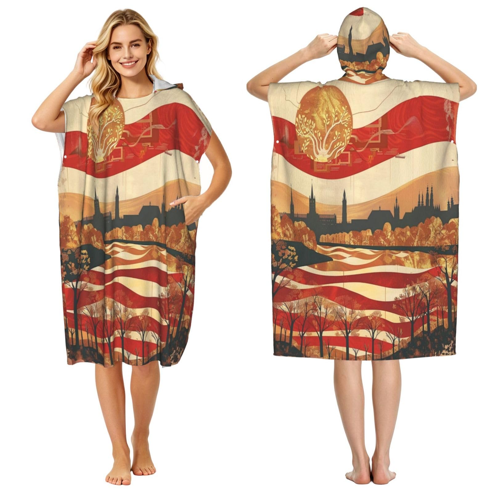 KLGRTJHK Vienna State Flag Adult Hooded Beach Poncho Towel 43"X35"