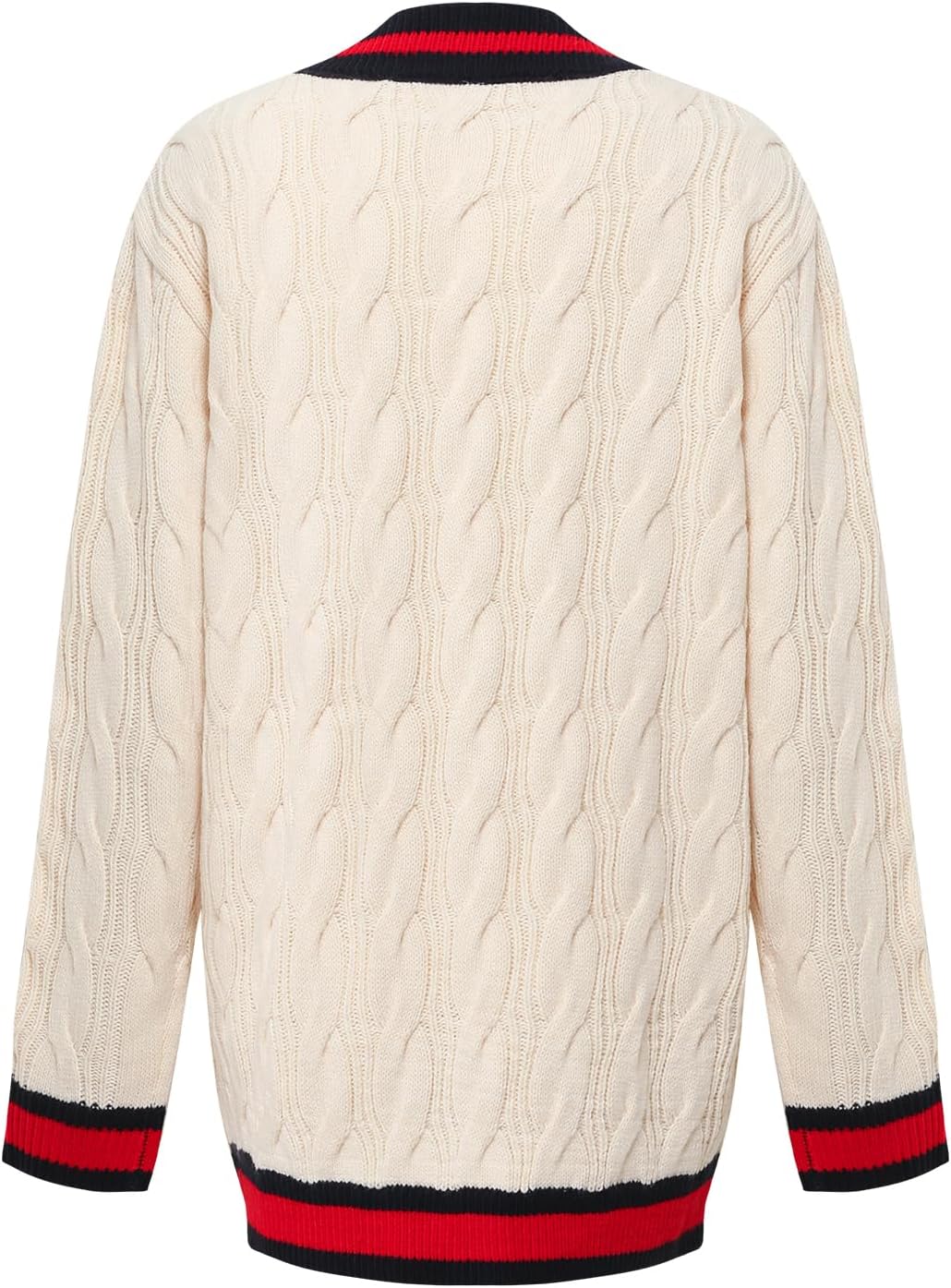 Women's Knit Button Long Sleeve V Neck Cardigans Color Block Loose Long Sweater Coat