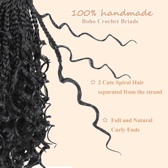 9 Packs Boho Box Braids Crochet Hair 8 Inch Goddess Box Braids Crochet Hair With Curly Ends Pre Looped Synthetic Bohemian Braid Hair Extensions For Women (8 Inch, 1B)