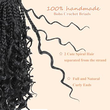 9 Packs Boho Box Braids Crochet Hair 8 Inch Goddess Box Braids Crochet Hair With Curly Ends Pre Looped Synthetic Bohemian Braid Hair Extensions For Women (8 Inch, 1B)
