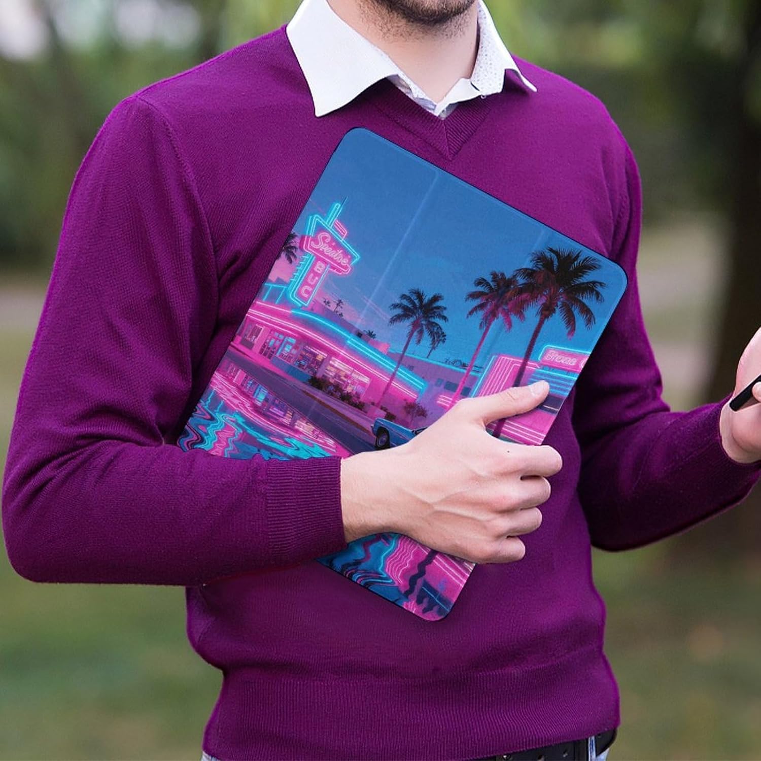 Vaporwave Street View 12.9 in Trifold for iPad Case with Pencil Holder image 5