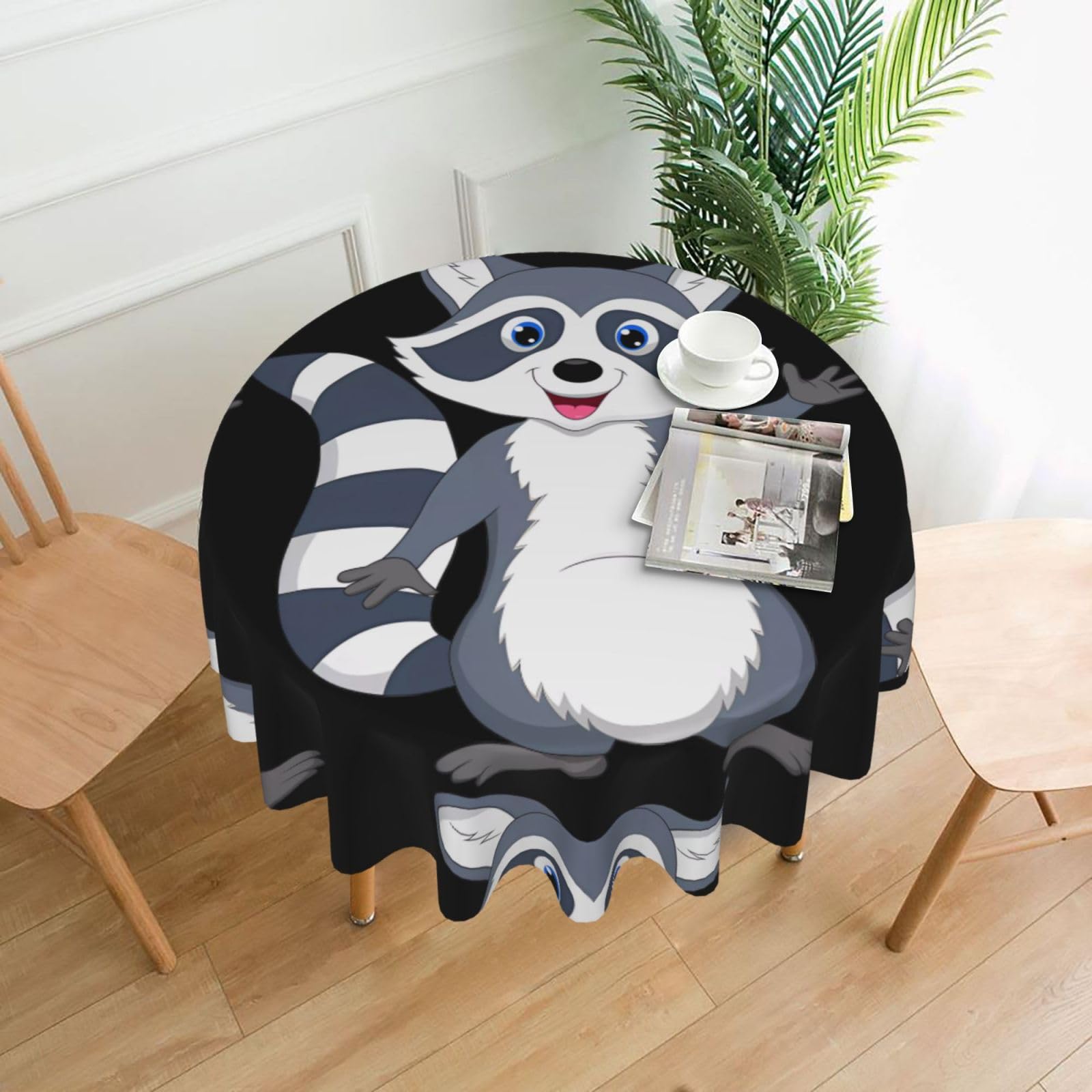 WHJSSF cute raccoon Prints Round Decorative Tablecloth 60in - Elevate Your Dining Experience with a Stylish & Protective Table Throw