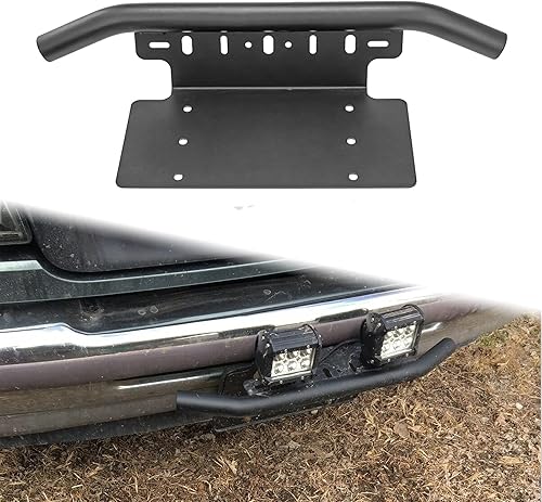 Miniatura 3 de DaSen Parachoques delantero universal de 6 x 12 pulgadas, soporte de montaje para placa de matrícula compatible con cápsulas de luz LED todoterreno