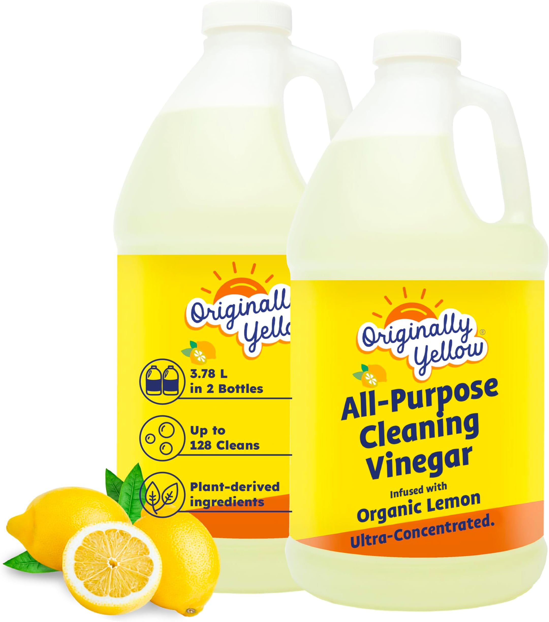 All-Purpose Cleaning Vinegar for Home Floor Cleaning Solution with Distilled Vinegar | Infused with Organic Lemon | Plant-Based House Cleaning Supplies, 1.89 L (2-Pack)