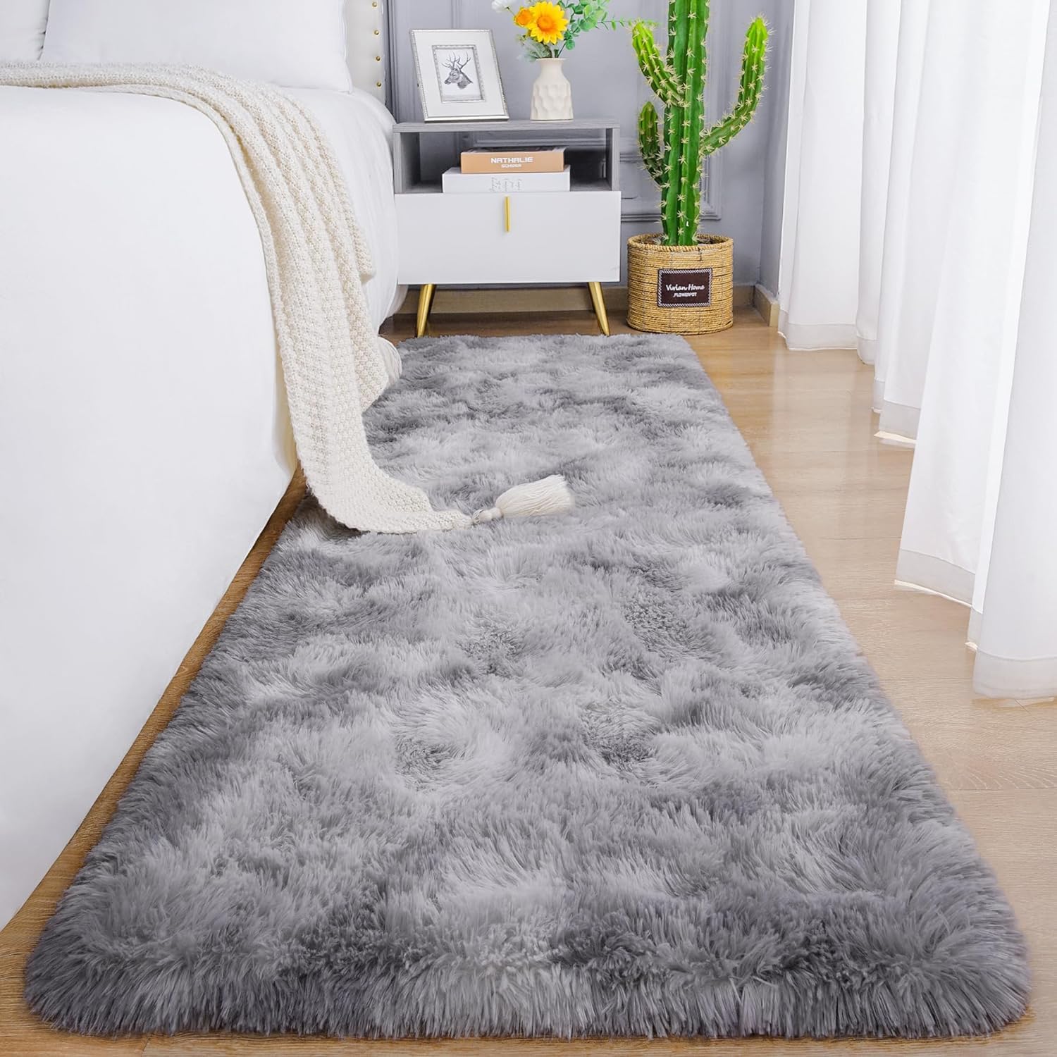 JXLOULAN Soft Touch Fluffy Area Rugs Living Room 90x150cm Grey Rug, Non-Slip Modern Tie-dye Floor Carpet for Bedroom Kids Rooms Decor