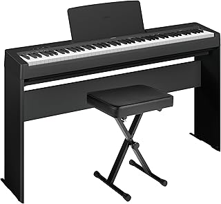 Yamaha Paquete de piano digital P-143, incluye teclado musical con peso de 88 teclas, soporte, banco, reposo de música e interruptor de pie de sostenimiento (P143LXB)