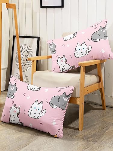 Miniatura 3 de Juego de funda de edredón Kawaii con 2 fundas de almohada con estampado de gatito rosa con 2 fundas de almohada para niños, niñas, adolescentes y