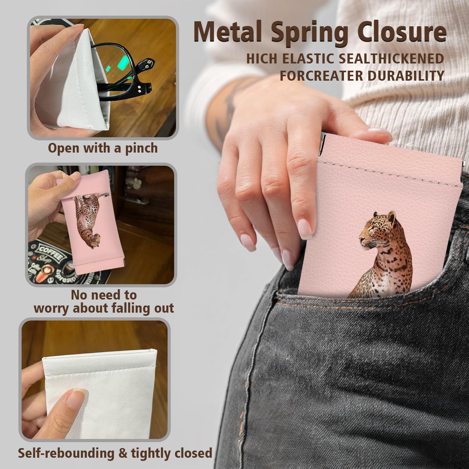 Squeeze Top Glasses Case Pack of 2, PU Leather Soft Sunglass Pouch,Eyeglass Case for Women Men,or Student - Image 3