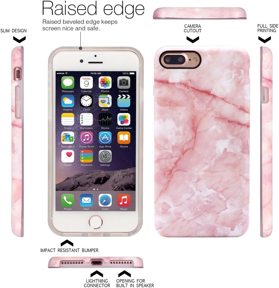NASOUSA iPhone 7 Plus for Girls, IMD Printing Slim-Fit Ultra-Thin Anti-Scratch Shock Proof Dust Proof Anti-Finger Print TPU Case for iPhone 8 Plus(5.5 inch)(Pink Marble)