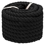 Black Cotton Rope (1 in x 50 ft) Natural Twisted Cotton Rope for Crafts, Hanging Swing, Railings, Hammock, Home Decorating,Tug of War
