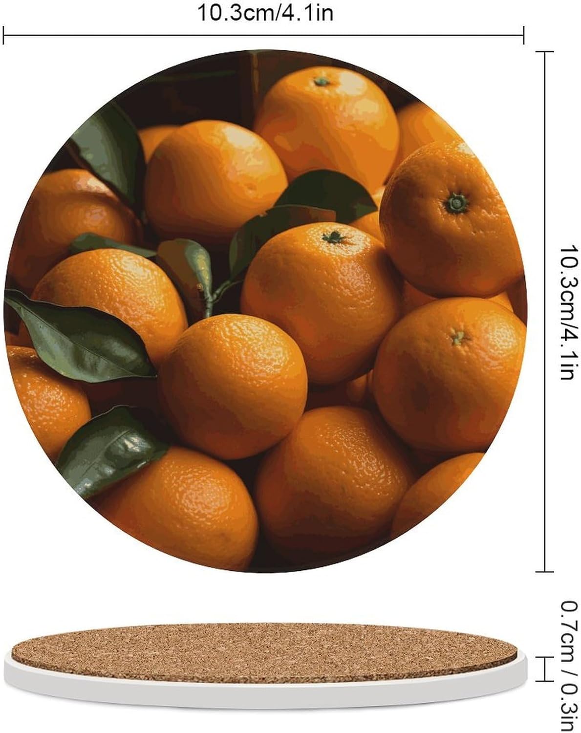 Pile of Oranges Coasters Round Coasters Set Ceramic Stone Coaster with Cork Base Coffee Cup Beverage Cup Mat Cute Funny Table Drinks Coaster for Mugs and Cups Office Kitchen