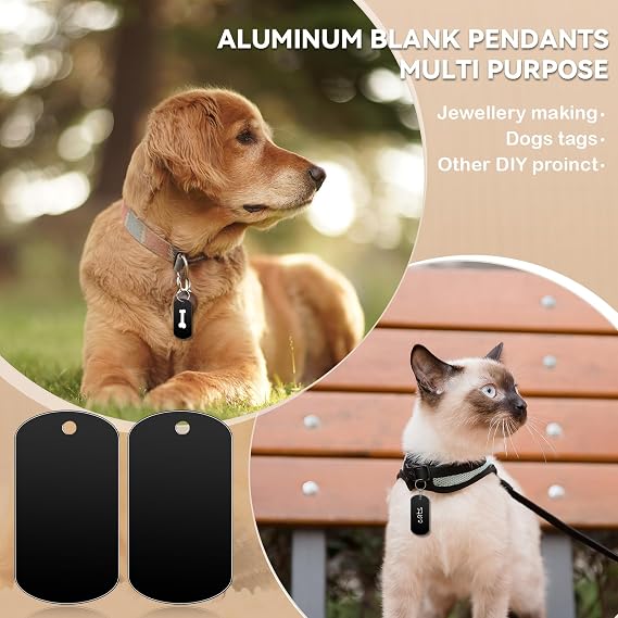 50 Pack Metal Stamping Blanks Black Metal Tags for Stamping, Engraving Blank Tags Engraving Blank Tags Signs Aluminum Stamping Blanks Keychain Blank Dog Tag