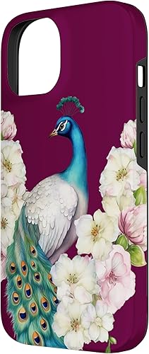 Miniatura 5 de Funda para iPhone 11 Pro Max Peacock Bird with Long Feathers Watercolor Flowers