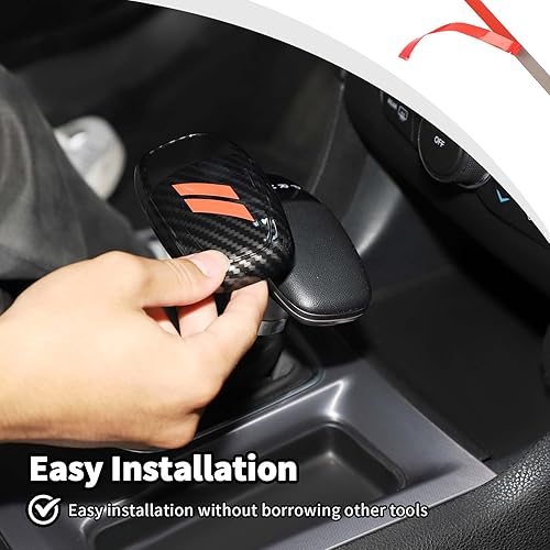 Miniatura 4 de JWWY Pomos de palanca de cambios para Dodge Challenger Charger 2015-2024+ Durango 2018-2023 Accesorios interiores de fibra de carbono naranja