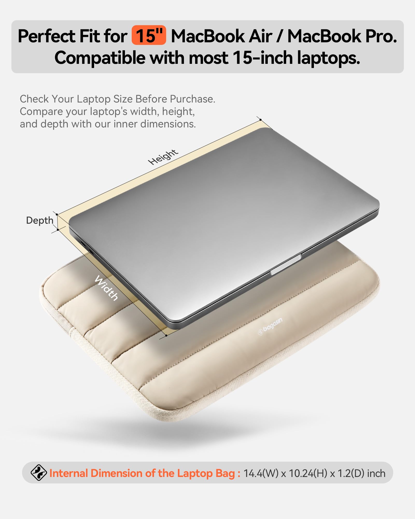 bagasin Puffer Custodia per Laptop, 15,6 14 13,3 Pollici Sleeve per Laptop, Borsa/Caso da Trasporto per PC Computer Portatile (Albicocca, 15-16)