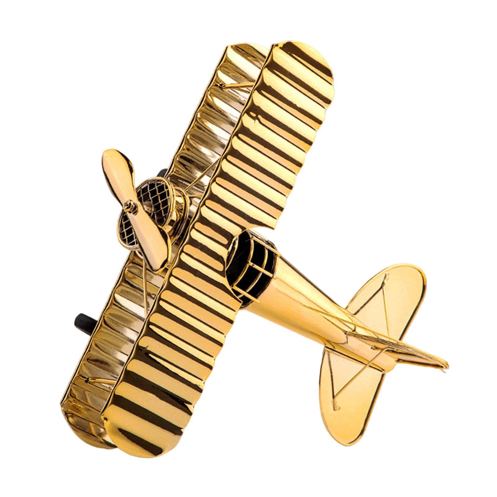 AUYXSSZ Vintage Airplane Model Desktop Ornament Sturdy Iron Handicraft Beautiful Home Decor Gift For Collectors Vintage Airplane Model Handicraft Sculpture, gold, L