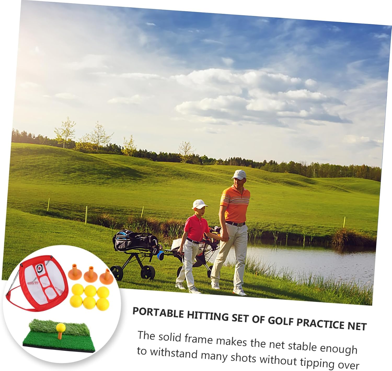Red Nylon Golf Practice Net Set with Mini Hitting Mat for Golfers | Foldable Frame, Stable Build, Portable Carry, Indoor and Outdoor Practice, Short-range Accuracy Support