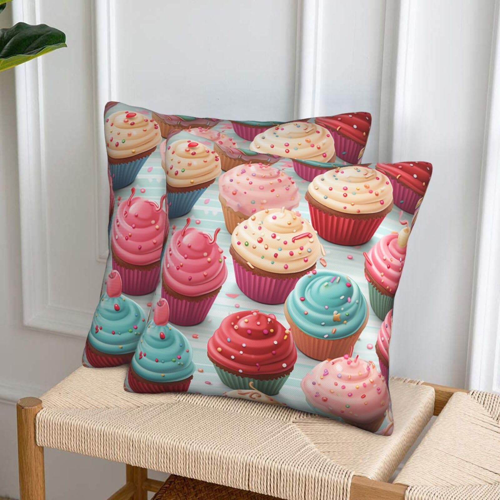 Decorative Throw Pillow Covers Set of 2, 20"x20" Square Cushion Case Soft Comfy Colorful Sweet Lollipop Cupcake Donut Throw Pillows for Couch Cushion Livingroom Farmhouse Home Decor Pillowcases