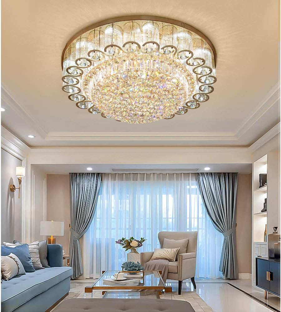 31.5 inch Luxury Crystals LED Ceiling Light Fixture, Modern Chandelier Pendant Lighting Flush Mount with 8 E14 Base for Living Room Bedroom Restaurant