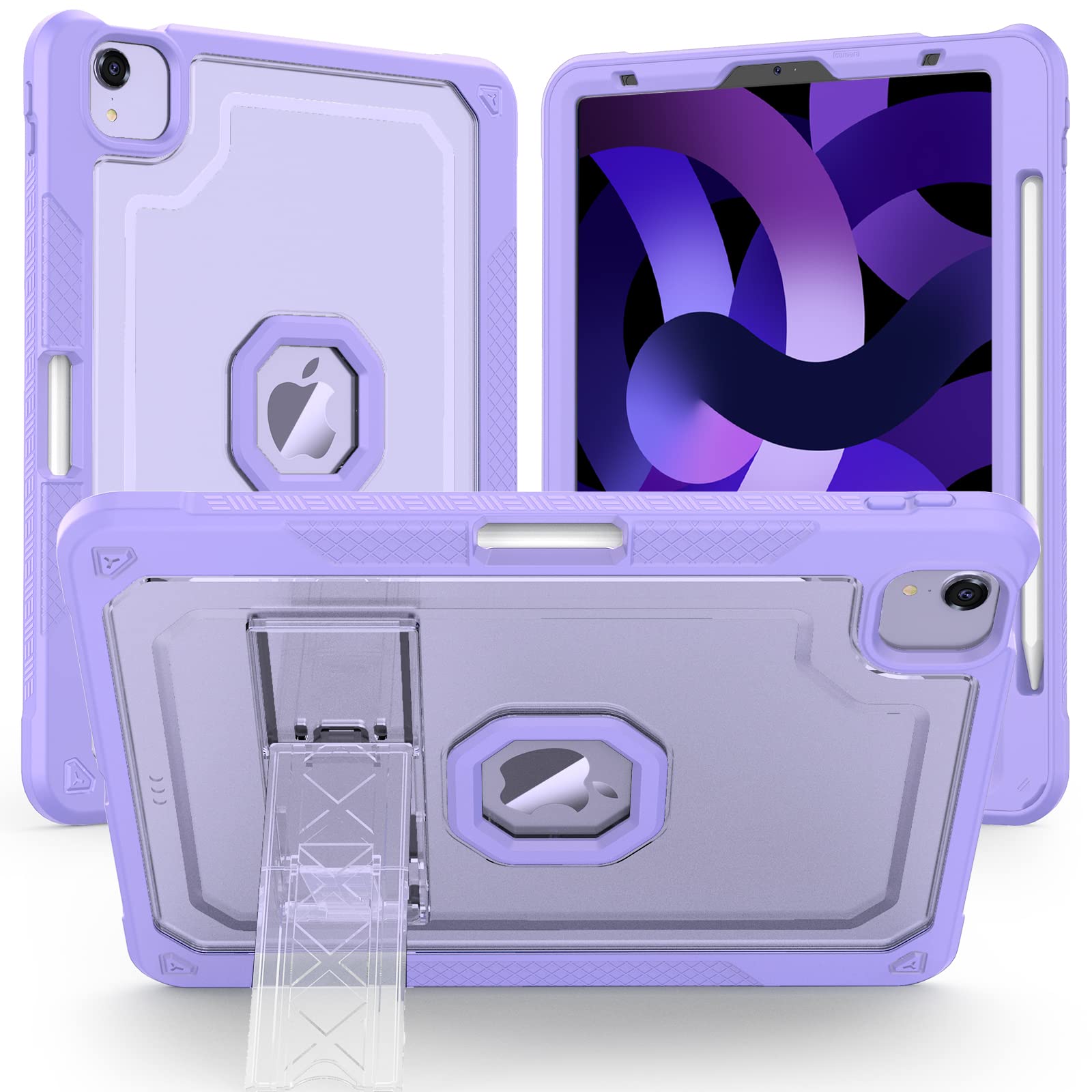 for iPad Air 5th/4th Generation Case (2022/2021), iPad pro 11 inch Case (4th/3rd/2nd/1st Gen), iPad Air 10.9 case with Pencil Holder, Hard Sturdy Slim Cover for Women Men, Purple