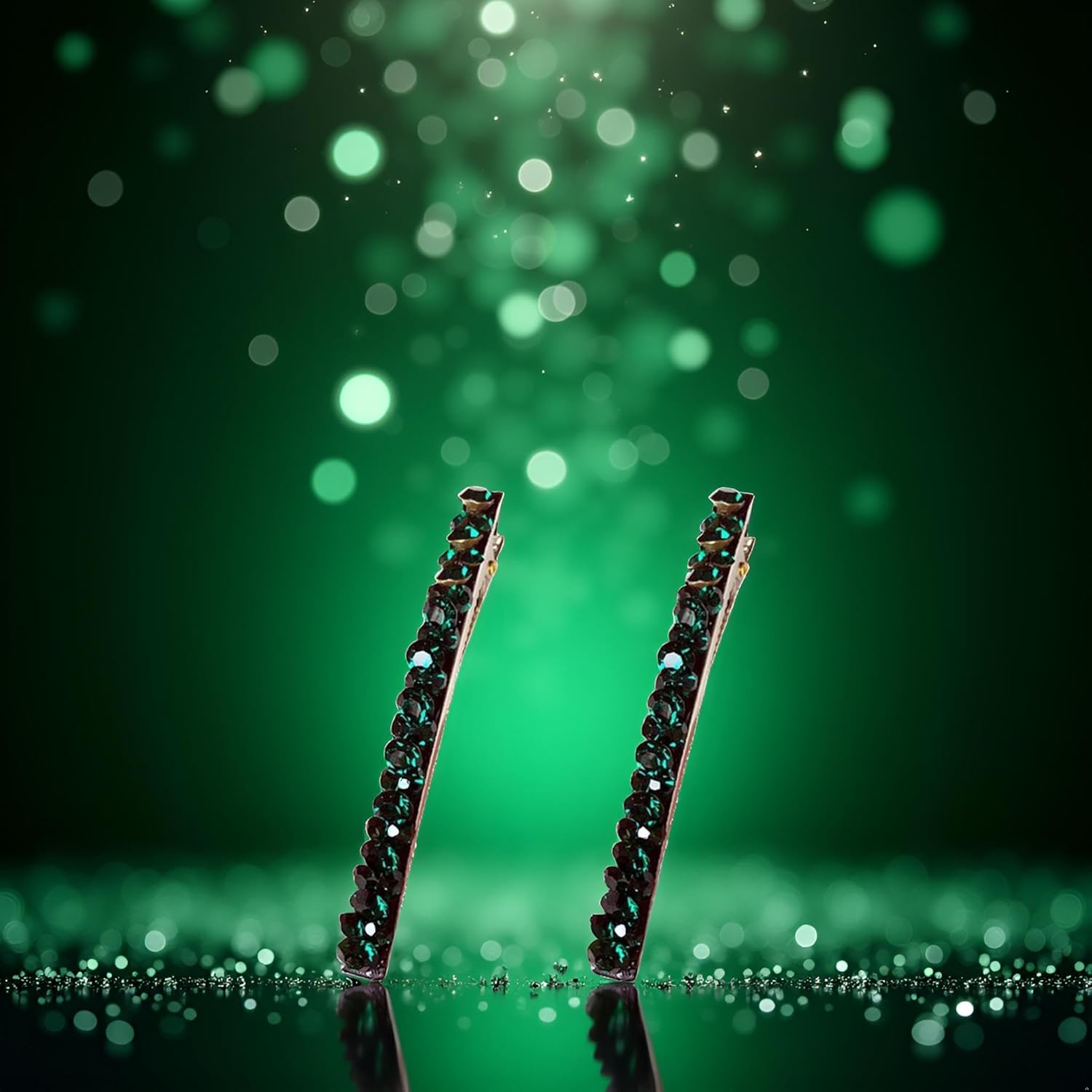 2Pcs Shiny Green Rhinestone Hair Clips for Women and Girls - Hair Barrettes, Bobby Pins, Duckbill Alligator Clips | Sparkly Diamond Hair Accessories,Clips and Barrettes - Image 4