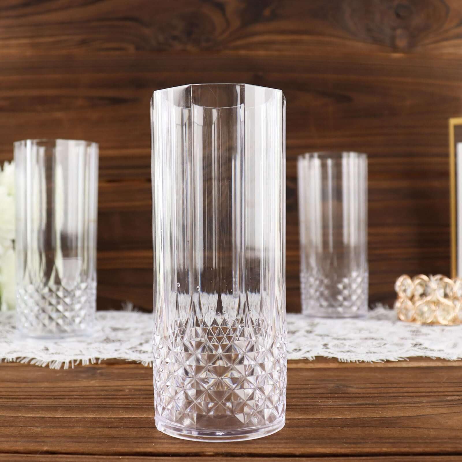 Efavormart 6-Pack Plastic Highball Glasses 14oz Shatterproof Crystal Cut Drink Glasses for Kitchen Mojito Whiskey Cocktail Clear