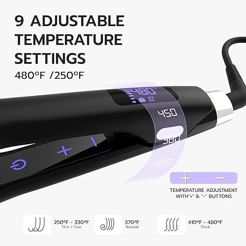 Miniatura 3 de iQUE Plancha y rizador de pelo de Nano Titanium de 1.25 pulgadas 2 en 1 Plancha plana de calentamiento rápido con tecnología iónica, placas