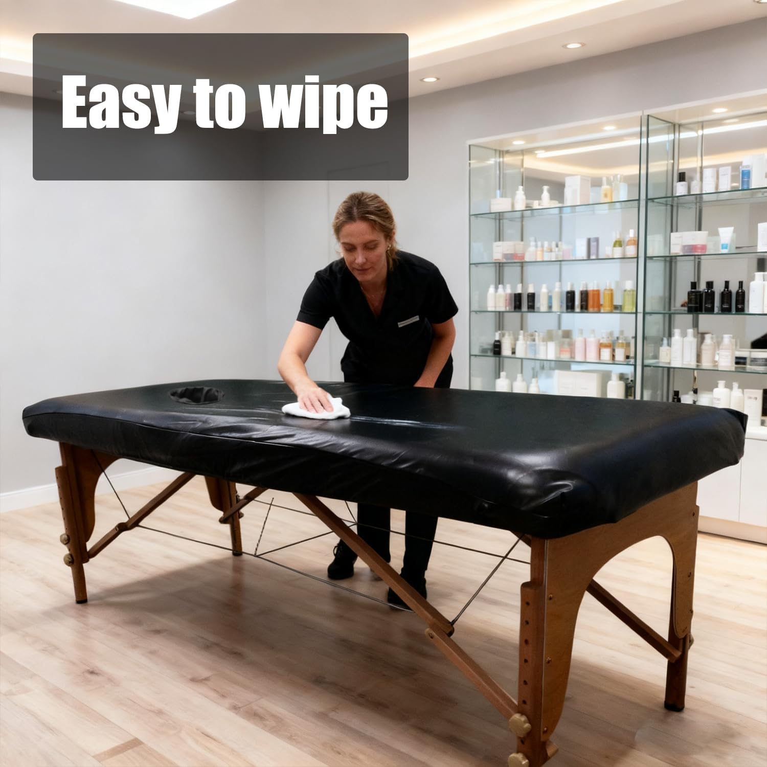 Fitted Massage Table Cover with Face Hole, 28" Wide 100% Black PU Leather image 3