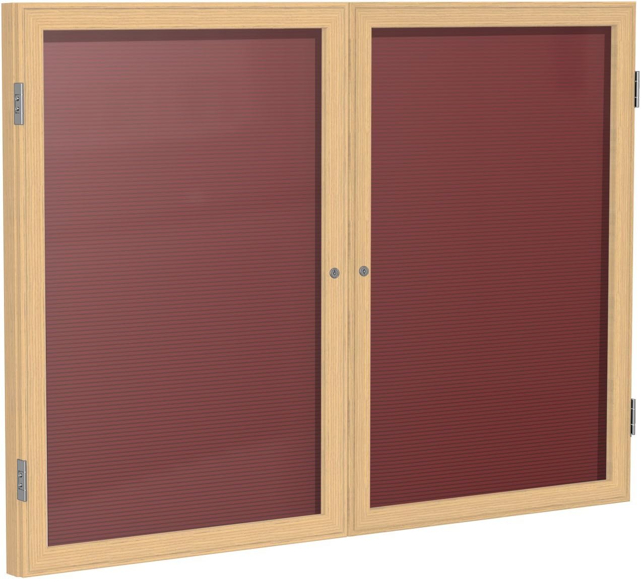 Ghent 4" x 8" 3-Door Wood Frame Oak Finish Enclosed Flannel Letter Board, Black