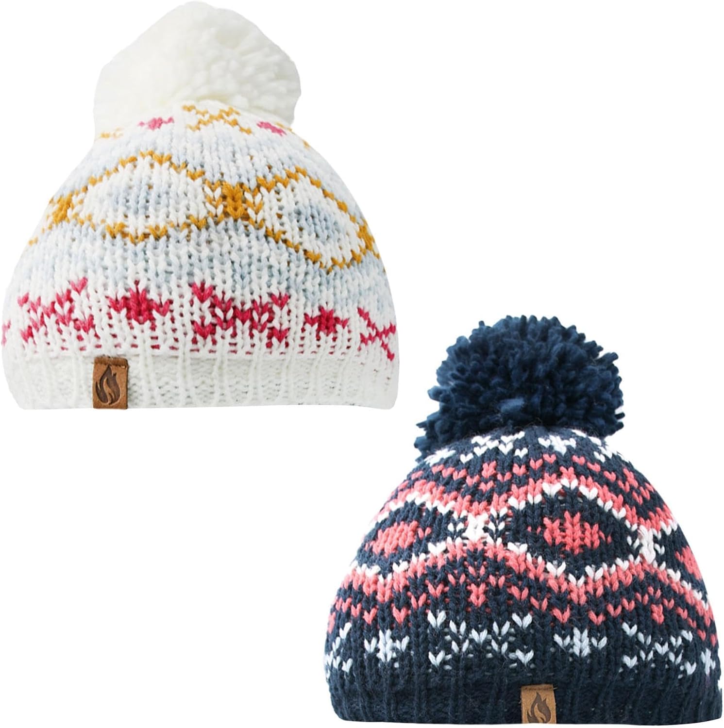 A2Z 4 Kids Girls Hats 2 Pack Nordic Bobble Beanie Soft Lined Pom Pom Hats Lightweight Soft Feel Winter Warm Cosy Caps