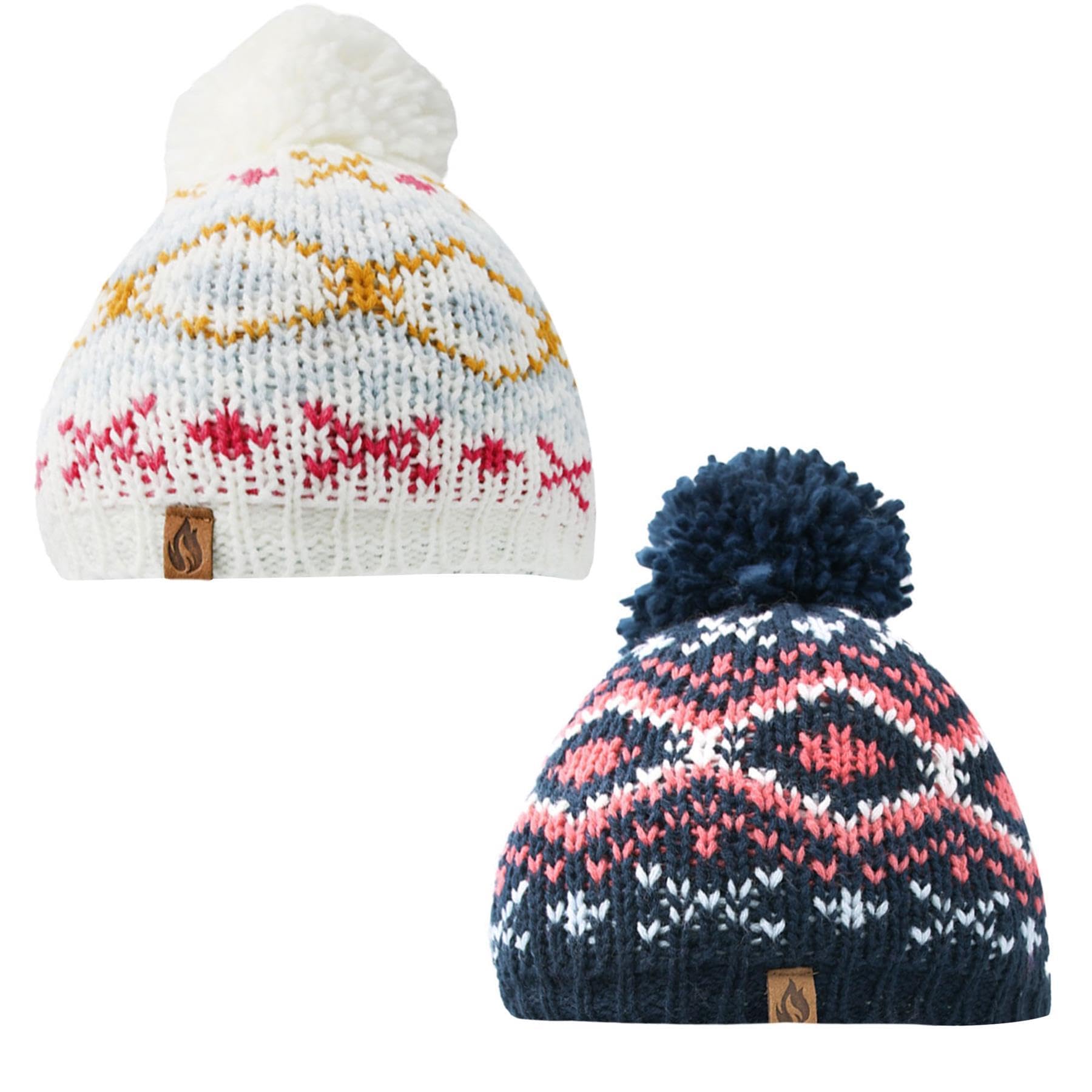 A2Z 4 Kids Girls Hats 2 Pack Nordic Bobble Beanie Soft Lined Pom Pom Hats Lightweight Soft Feel Winter Warm Cosy Caps Knit Hats