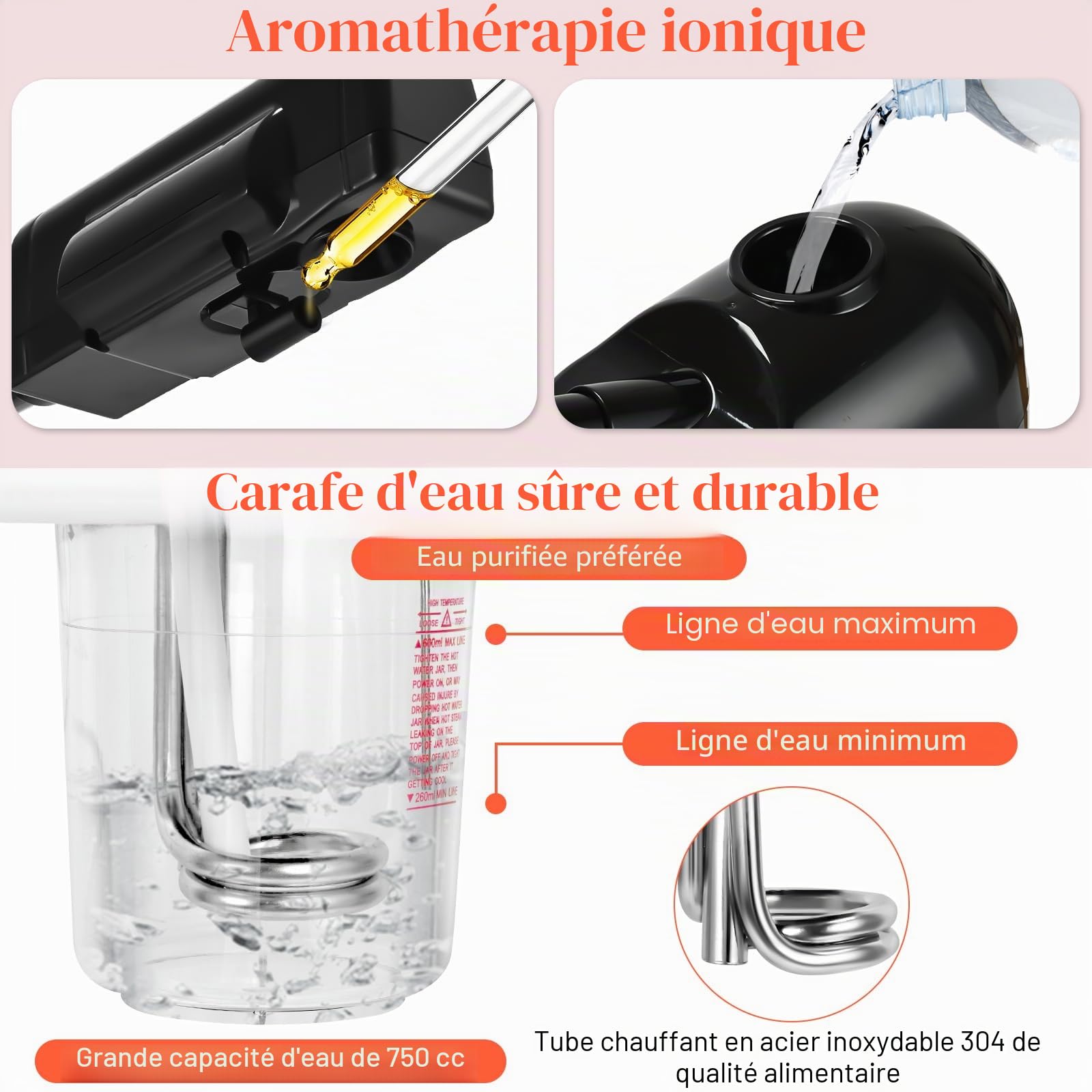 Vapeur facial professionnel avec spray ozone, brume chaude, fonction minuterie, écran tactile LCD, spa à la maison, noir