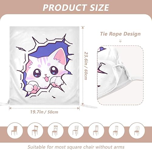 Miniatura 3 de Juego de 6 fundas decorativas para silla de oficina y dormitorio, diseño de gato divertido blanco, diseño de dibujos animados, protectores de sillas
