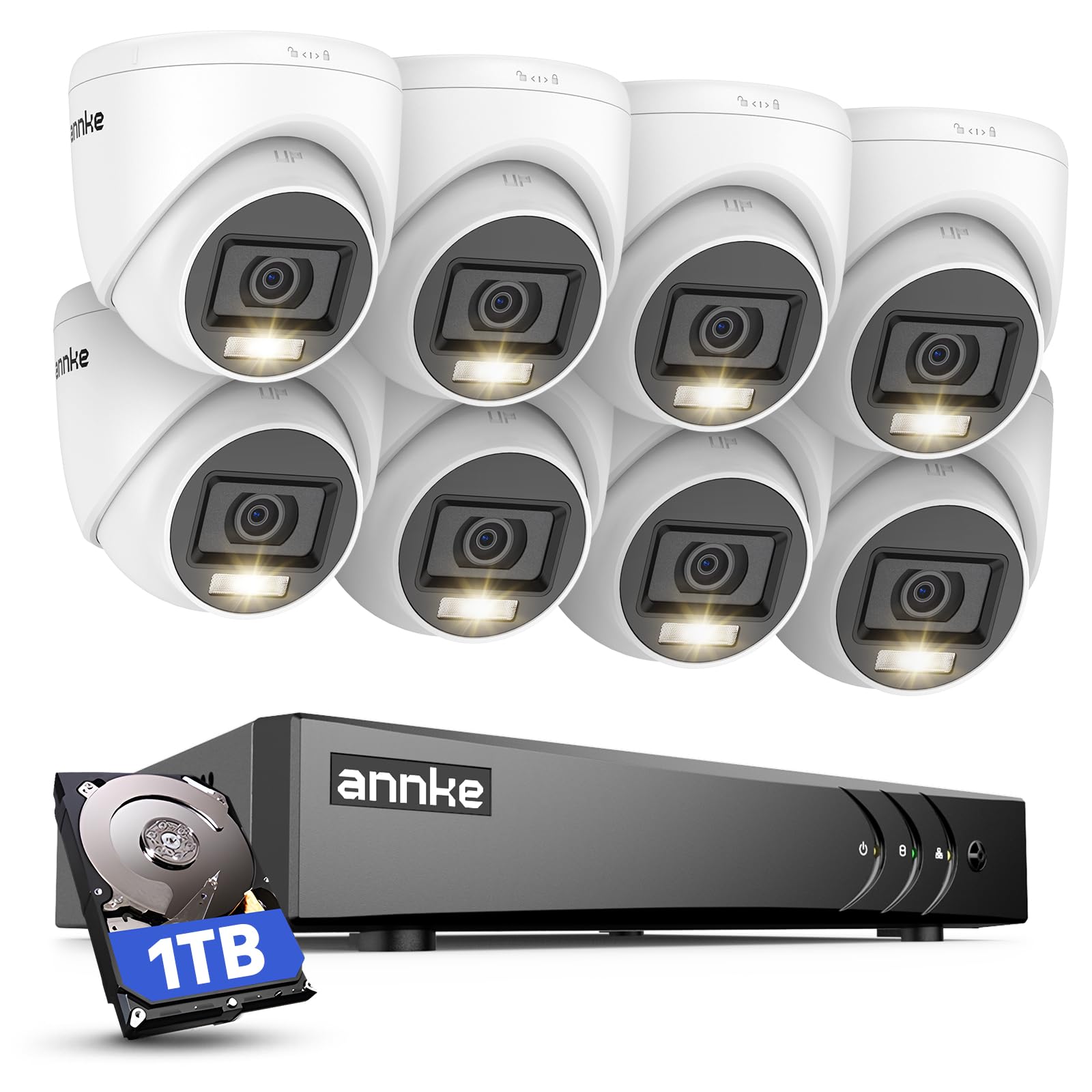 ANNKE 1080P Kit de Surveillance Filaire avec Détection Personne/Véhicule | 1TB HDD pour Surveillance Domestique 24/7,8x2MP Caméras Vision Nocturne en Couleur,DVR 8 Canaux,Détection Personne/Véhicule